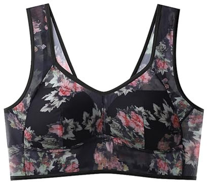 Comfortable Women's Bra - Non Wired, Full Coverage, Wide Straps for Back Support, Featuring Elegant Floral Lace Details Black