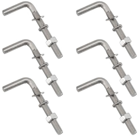 Lot de 6 boulons filetés en forme de L M8 x 60 mm en acier inoxydable 304 pour fondation, ancrage, vis carrées, crochets pour suspension