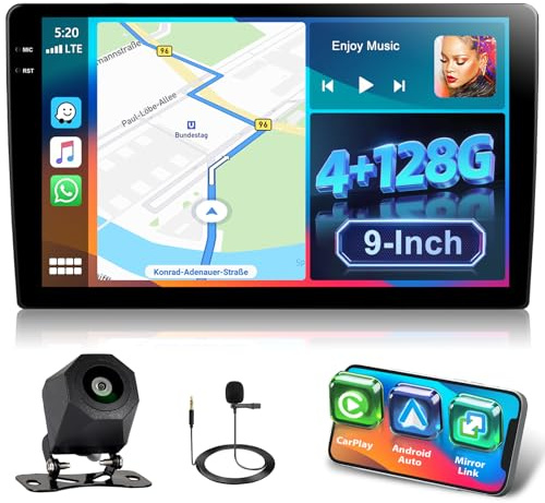 [4GB RAM + 128GB ROM] Motorsi CarPlay 2 Din Autoradio con GPS, 9 Android Auto Doppio Din Stereo Auto Bluetooth con Schermo, Assistente Vocale WiFi SWC FM/RDS Radio EQ MirrorLink + Telecamera