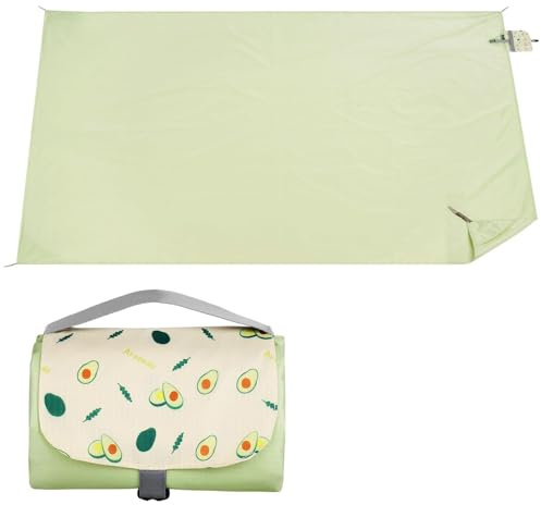 Ainiv Picknickfilt, vattentät strandfilt med bärhandtag, vikbar, bärbar, tvättbar strandmatta, sandfri, utomhusmatta i grönt för 1-2 personer för camping, picknick, grill – 100 x 150 cm