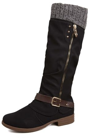 Generisch Stivali da donna Shark Boots Slouchy larghi da cowboy alti comodi punta punta punta plateau tacco lungo ginocchio alto inverno caldo pelle comfort dressy stivaletti, Nero , 37 EU