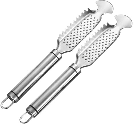 Warmhm Grattoir à Poisson en Acier Inoxydable 2 Pièces Écailleur Manuel Portable Outil D’Écaillage pour Nettoyage Fruits de Mer la Cuisine Intérieure et Extérieure