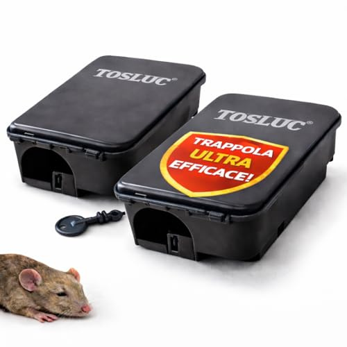 Trappola per Topi Kit 2 Box Erogatori per Esche Veleno per Topi – Stazione Porta Esca di Sicurezza per Interni ed Esterni – Anti-Manomissione per Derattizzazione Professionale (Senza Veleno)