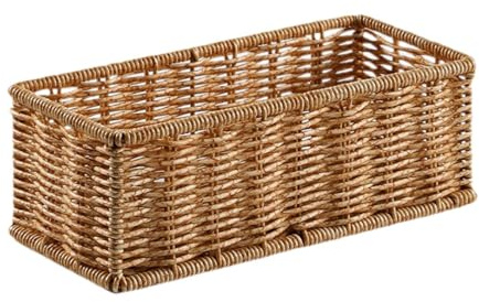 NonMiFyR Cesta de Imitación de Ratán Tejida, Multiusos, Cesta de Almacenamiento, Estilo Vintage, Bandeja de Tocador de Ratán para Baño Y Cocina, m, Individual