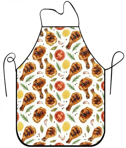 Delantales de pollo a la parrilla para cocinar, delantal de cocina para adultos, delantal de verano para barbacoa, textura de lino culinario, lavable en abril, Blanco, 24x31 Inch