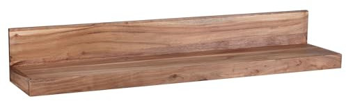 Wohnling Wandregal Massiv-Holz Akazie Holzregal 110 cm breit Landhaus-Stil Hänge-Regal Echt-Holz Wand-Board Natur-Produkt Wandkonsole dunkel-braun Brett unbehandelt Regale zum Aufhängen Unikat Ablage