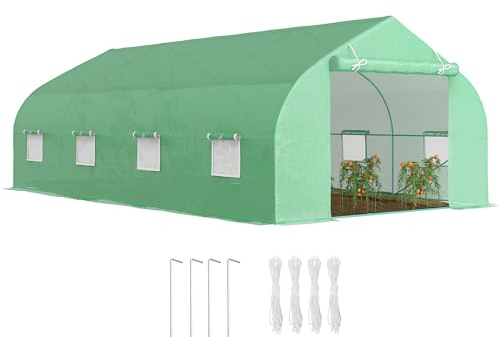 Outsunny Serra a Tunnel 6x3x2m con 8 Finestre e Porta Avvolgibile, Serra per Orto con 4 Picchetti e 4 Funi Incluse, in Acciaio e PP, Verde