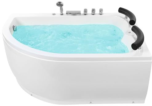 Vasca Idromassaggio Acrilico Bianco Luci LED Angolare Sinistra 158 x 113 cm