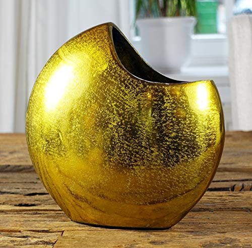 Michael Noll Vase Blumenvase Gefäß Pokalvase Dekovase Aluminium Gold Luxus S 21 cm M 28 cm (21x5,8x21)