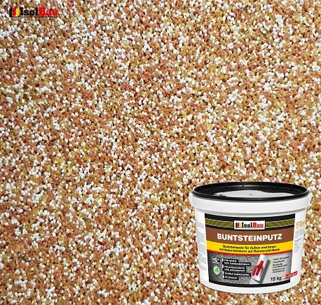 Isolbau Buntsteinputz - 15 kg Mosaikputz für innen & außen - Frostsicher, wasserfest, stoßfest - BP40 (Braun, Weiß, Gelb)