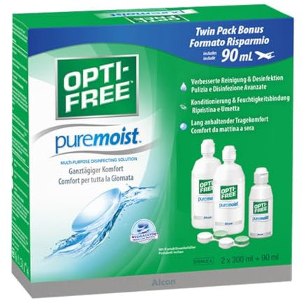 Opti-Free PureMoist Kontaktlinsen-Pflegemittel | Vorrats- und Reisepackung | 2 x 300 ml + 90 ml