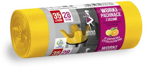 ANNA ZARADNA ST-AZ-033638 - Sacchetti per la spazzatura con manici, 35 l, 28 pezzi, profumo di agrumi, sacchetti per la spazzatura, per ufficio, in pellicola HDLD, colore: Giallo