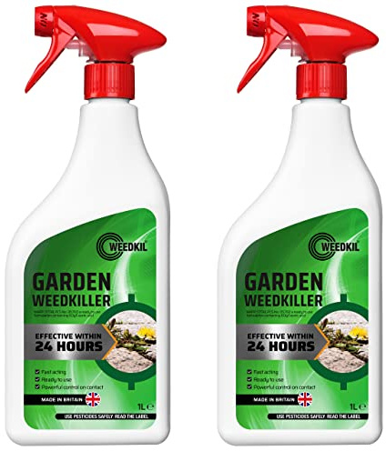 WeedKil Fast Acting Weed Killer 2 x 1 Litre - Harmless To Children & Pets Once Dry | Organic, Natural Ingredients | Effective Within 24 Hours, All Year Round | Ready To Use Spray Bottles