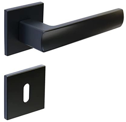 FELGNER Ensemble de poignées Bolzano pour serrures à clé de chambre | Plaque de porte moderne de haute qualité avec poignées, garniture de poignée de porte, portes de chambre | Noir mat