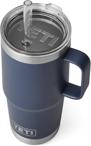 YETI Rambler Straw Mug, Stainless Steel Vacuum Insulated Mug with Straw Lid, Navy, 25 oz (739 ml)