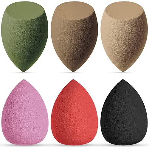 AUAUY Makeupsvampar blandningsset, 6 st professionell skönhetssvamp, foundation blandning skönhetssvamp, flerfärgade makeupsvampar, torr och våt användning för kräm, vätska och pulver