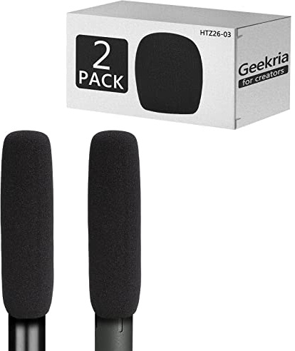Geekria for Creators - Gorro antiviento de espuma para micrófonos de 3/4 de diámetro, filtro de espuma de esponja compatible con Audio-Technica AT897, BOYA BY-BM6060 (6 pulgadas/lote de 2)