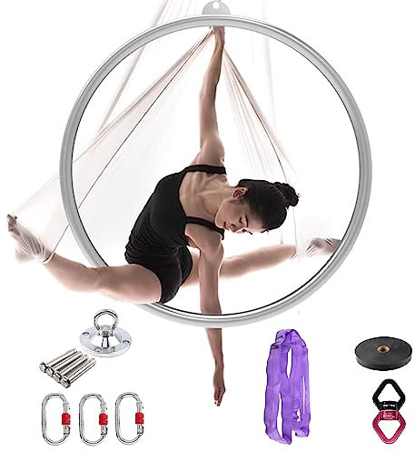 Aerial Hoop Luftreifen-Einzelpunkt-Lyra-Hoop-Set, Aerial Fitness Tanz Yoga Ring Yoga Zubehör, Yoga-Reifen aus Edelstahl, Professionelle Zirkus-Requisiten ( Color : Silver , Size : Diameter 85cm(33 1/2