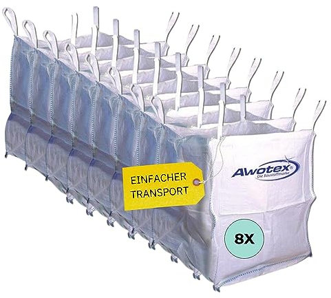 AWOTEX 8 Stück Big Bag beschichtet in 90 x 90 x 110 cm I Säcke mit 4 Hebeschlaufen I mit 1000kg Traglast I Baustellen-Zubehör I Säcke für Baustelle & Landwirtschaft