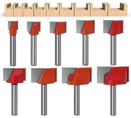 Bestgle Set di 9 Fresa per Scanalature a T, Frese per Legno Gambo 6mm Punta In Metallo Duro con Doppio Flauto per la Pulizia del Legno per Intagliare CNC (9 PCS)