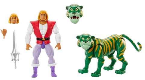 Masters of the Universe Origins - Principe Adam e Cinger Collezione Cartoon, set da 2 action figures articolate con spada, teste e mani intercambiabili, giocattolo per bambini, 6+ anni, HTH30