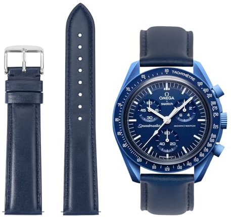 TStrap Bracelet Omega x Swatch Moonswatch – Cuir de Moonwatch pour Homme et Femme – Dégagement Rapide pour Swatch Omega 20mm Remplacement Bleu