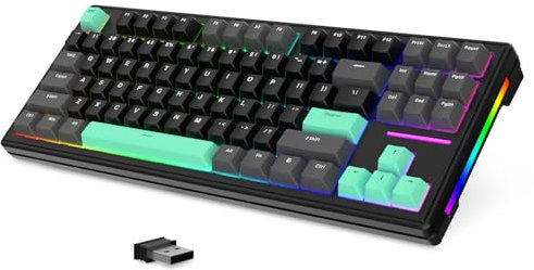 LexonElec x Attack Shark M87 75% Kabellose Gaming-Tastatur-BT5.0&2,4G&Wired, 27 RGB Backlit, TKL 80% Gasket Mechanische Tastatur Mit Linear Schalter, 4600 mAh QWERTY, 87 Tasten PBT Keycao-Black/Grün