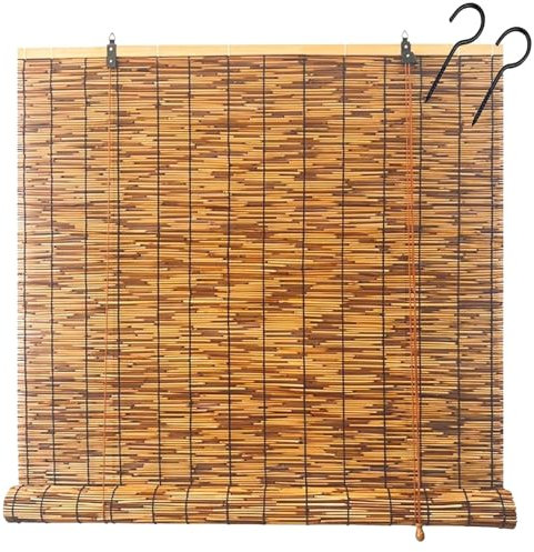 DISPRA Raffrollo Bambus Wetterfest Rollo UV Schutz Balkonrollo - Bambus Sichtschutz Fenster Rollo Ohne Bohren 180 120 100 80 65 55 30 110cm Breit Bambusrollo Natur für Außen Garten, LIBeOs