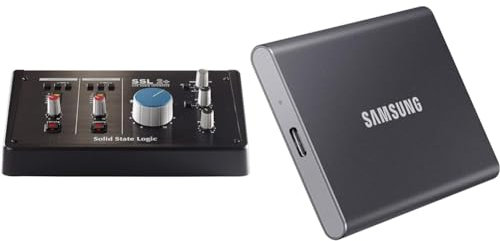 Solid State Logic SSL 2+ (2 Plus) USB Audio Interface - 24 bit/192 kHz, 2-in 4-out & Samsung T7 Portable SSD - 1 TB - USB 3.2 Gen.2 External SSD Titanium Grey (MU-PC1T0T/WW)
