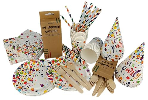 Vajilla desechable para fiestas, vasos, servilletas, platos de papel, compostables, biodegradables para camping, cumpleaños infantiles, fiestas (160)