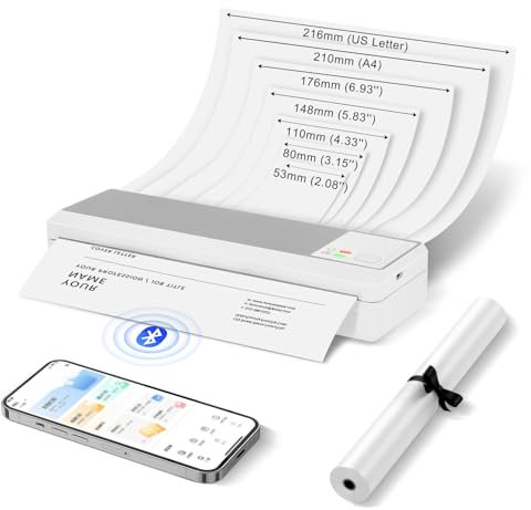 SMOCTAR Portable Printer A4, Bluetooth Inkless Thermal Printer Compatible with Laptops & Smartphone, Wireless Small Photo Printer for Home, Travel, Receipt, Invoice