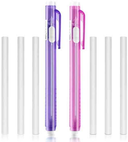 HJZHII 2 Stück Einziehbare Mechanische Radiergummi Stift mit 6 Ersatz Radierminen,Radierstift Radiergummi Set Im Stiftstil,Radierer Einziehbarer Radierstifte mit Refill Radiergummis Click Stick Bar