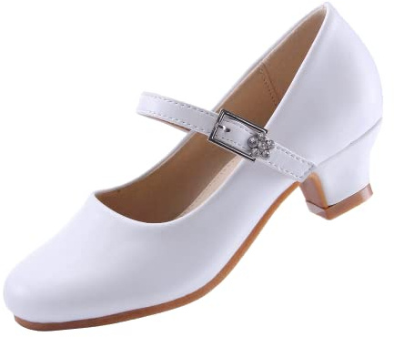 EIGHT KM filles talons hauts robe chaussures Mary Jane princesse mariage fête pompe mousseux communion chaussures pour enfants tout-petit, Athena White, 28 EU
