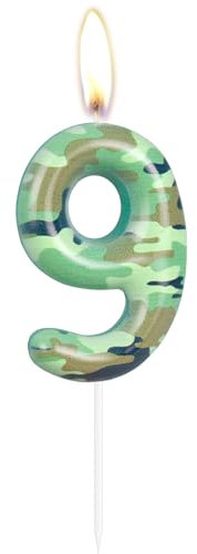 Camo 9th Birthday Candles Number 9 Candle Army Themed Topper Cake Candles Camo Happy 9th Birthday Party Cake Decorations for Boys Birthday Hunting Camouflage Motif Graduation Party
