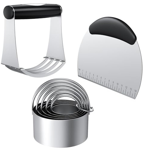 Frapkom Biscuit Cutter Set, Dough Blender, Pastry Cutter, Biscuit Cutter, Dough Cutter,Pastry Cutter Set, Round Sifter,Baking Dough Tools for Cooking Cookies (3 Pcs/Set)