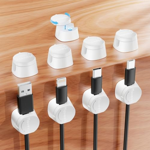 Maveek Cable Clips 9 Pack, [360° Rotating Twist Lock] Magnetic Cable Management Clips, Self Adhesive Cord Organiser Desk Tidy, Charger USB Cord Wire Organiser for Desk, Office, Home, Car - White
