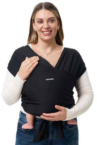 Momcozy Écharpe De Portage Pour Nouveau-NéS Et Parents - Attache Facile, Porte-BéBé Respirant Jusqu'à 9 Kg - Écharpe Polyvalente Pour Nouveau-NéS Et Nourrissons, Noire