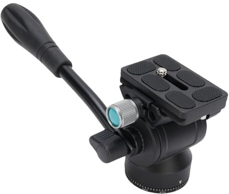 Luqeeg Testa del Treppiede della Fotocamera, Testa Video Fluido in Lega di Alluminio Panoramico a 360 ° con Maniglia in Acciaio e Foro a Vite da 3/8 Pollri 5 Kg di Carico a Sfera