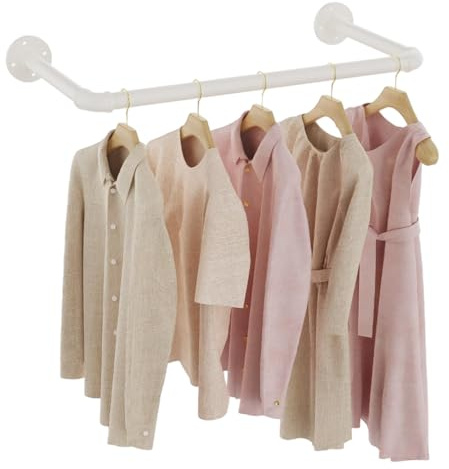GUOHNHE 54 cm Perchero de Pared Industrial, Barra Para Ropa de Metal, Tubo Desmontable, Capacidad de 60 kg, Fácil Montaje, para Espacios Reducidos, Crema, SG54W-1