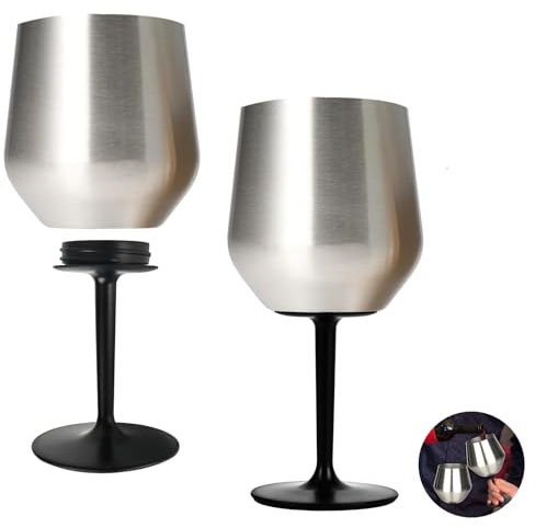 Bicchiere da vino con manico rimovibile e senza manico, 14 oz/420 ml, in acciaio inox, portatile, infrangibile, infrangibile, in metallo, per esterni, viaggi, campeggio, piscina