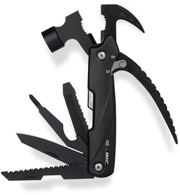 FORA Herramienta Multifuncional 12 en 1-1 Martillo, 1 Saca Clavos, 3 Alicates, 1 Cuchillo, Navaja, 1 Lima, 1 Abrelatas, Destornillador con 9 Puntas, Multiusos para Jardín, Camping y Supervivencia