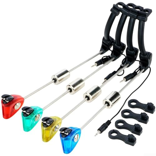 Soporte de barra de metal LED indicador de mordida para pesca de carpa, compatible con alarmas de mordida estándar para condiciones nocturnas y de poca luz (amarillo)