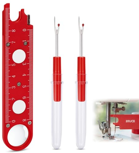 Sewing Machine Needle Threader, Automatic Quick Stitch Insertion Tool with Seam Rippers for Industrial Single Lockstitch(Red)