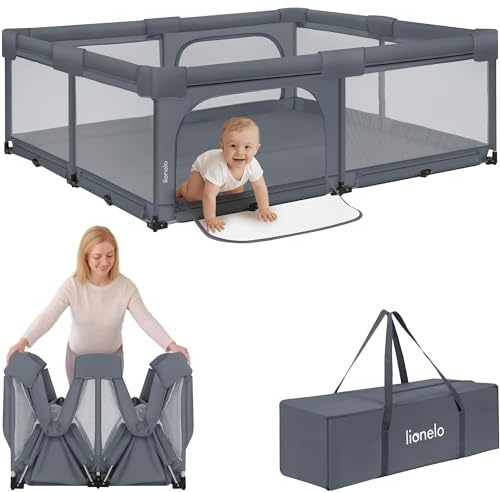 Lionelo Florence XL Easy Fold Parque Infantil Bebé Plegable, Corralito Bebé XL con Rejilla Transpirable, sin Montaje, 2 Entradas con Cremallera, Bordes Acolchados y Fácil de Limpiar, 180 x 200 cm