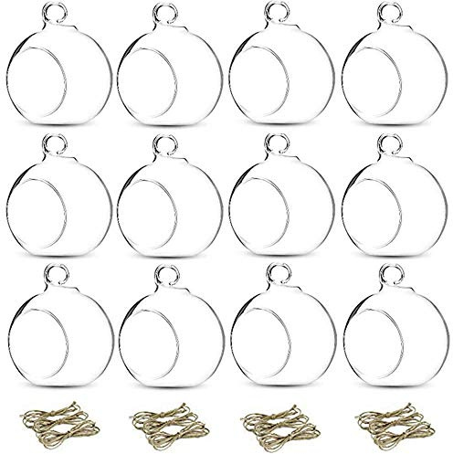 12 Pcs 3.15/ 8cm Hanging Glass Tealight Holder Globe Plant Terrariums Glass Orbs Air Plants Tea Light Candle Holders Home Decor Indoor Outdoor Garden DIY Gifts (9 Pcs + 3 Pcs)