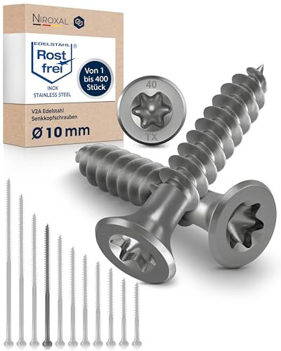 Tornillo de cabeza avellanada TORX de acero inoxidable fabricado en V2A 10-mm de espesor 200-mm de longitud del tornillo 10 piezas Rosca parcial de 80-mm Tornillo para madera 10x200