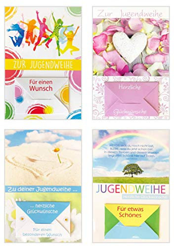 Edition Seidel Set 8 Premium Geldscheinkarten zur Jugendweihe mit Umschlag (Doppelkarten/Klappkarten mit Briefumschlag) Karte Jugendweihekarten (2x4 Karten)