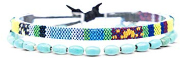 Made by Nami 2-Pack Surfararmband för Dam & Herr – 100% Vattentåliga & Handgjorda – Bohemiskt Tygarmband med Pärlor – Sommar Smycken (Turkos & Turkospärlor)