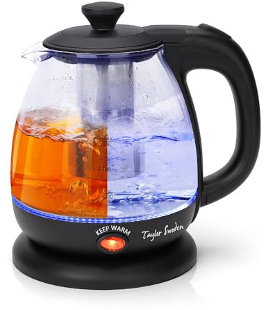 Taylor Swoden Electric Kettle with Tea Infuser, 1L Small Electric Tea Kettle with Keep Warm, LED Light Hot Water Boiler & Heater for Coffee & Teas, Auto Shut-Off & Boil Dry Protection, BPA Free, Black
