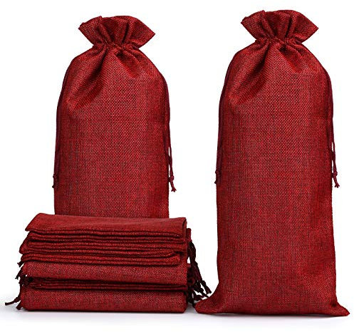 Naler 12 x Weinbeutel Rot Jute Beutel Flaschenbeutel Stoff Säckchen Geschenkbeutel für Wein Flaschen Sektflaschen, 16 x 36 cm
